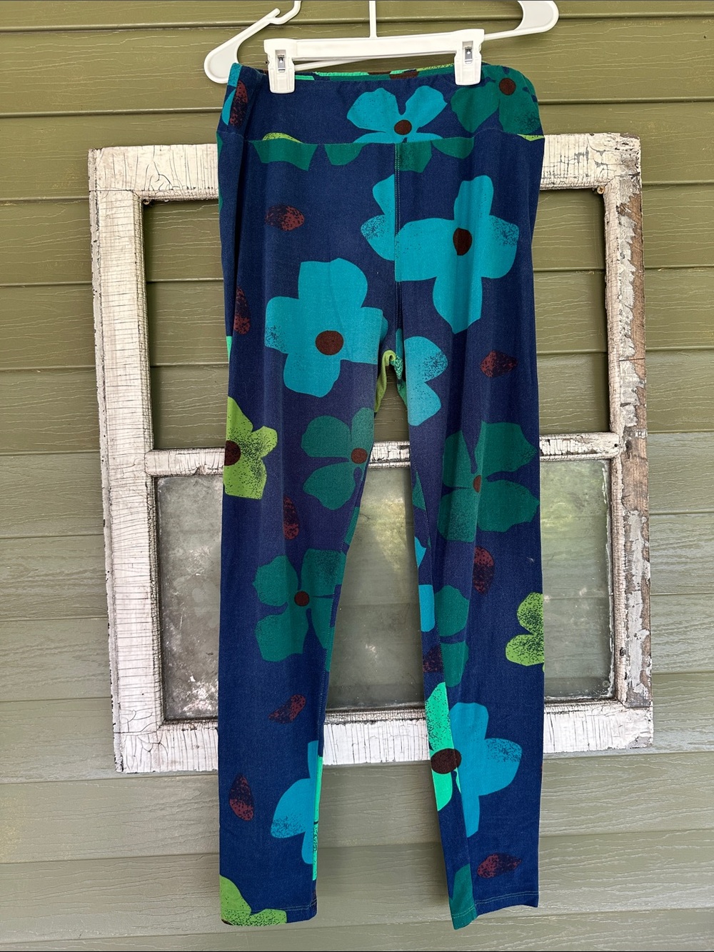 LuLaRoe Navy Leggings with Teal and Green Floral Print